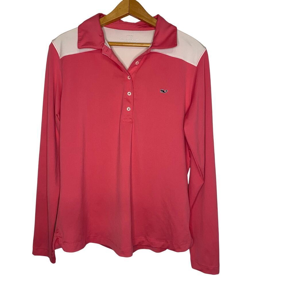 Vineyard Vines Womens Pink Long‎ Sleeve Polo Golf Preppy Stretchy Size Medium